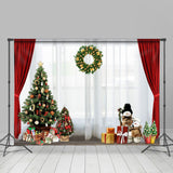 Allenjoy White Red Curtain Window Snowman Christmas Backdrop