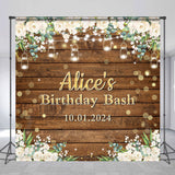 Allenjoy White Rose Light Wooden Custom Birthday Backdrop