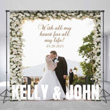 Allenjoy White Roses Custom Wedding Backdrop With Photo