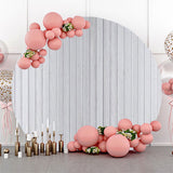 Allenjoy White Vertical Plank Simple Round Birthday Backdrop