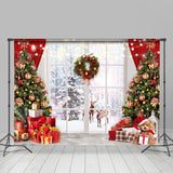 Allenjoy White Window Winter Deer Christmas Trees Backdrop