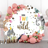 Allenjoy Wild Animals Monstera Round 2Nd Birthday Backdrop