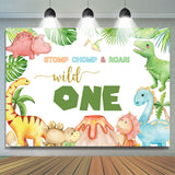 Allenjoy Wild Dinosaurs Volcano Happy 1St Birthday Backdrop