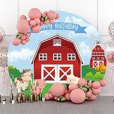 Allenjoy Windmill Barn Animals Grass Round Birthday Backdrop