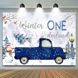 Allenjoy Winter Onederland Blue Truck With Animals Backdrop