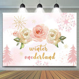 Allenjoy Winter Onederland Pink Roses Snow Birthday Background