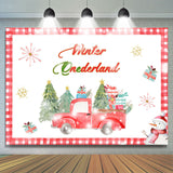 Allenjoy Winter Onederland Red Truck Snowman Birthday Backdrop