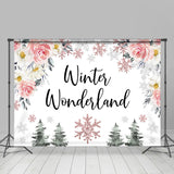 Allenjoy Winter Wonderland Floral Snowflake Pine Backdrop