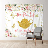 Allenjoy Wonderland Butterfly Golden Dots Tea Party Backdrop