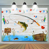 Allenjoy Wooden Boat River Fishing Birthday Party Backdrop