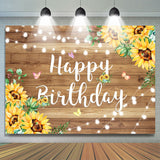 Allenjoy Wooden Butterfly Sunflower Happy Birthday Backdrop