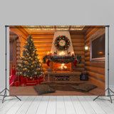 Allenjoy Wooden House Fireplace Tree Gift Christmas Backdrop