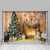 Allenjoy Wooden House Tree Gifts Fireplace Christmas Backdrop