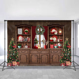 Allenjoy Wooden Storage Cabinet Tableware Christmas Backdrop