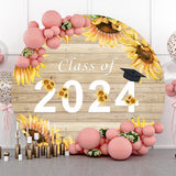 Allenjoy Wooden Wall Sunflowers Round Graduation Backdrop