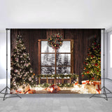 Allenjoy Wooden Window Glitter Christmas Tree Party Backdrop