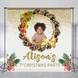 Allenjoy Wreath Gold Custom Photo 1St Christmas Backdrop