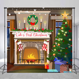 Allenjoy Xmas Tree Fireplace Custom Name Christmas Backdrop