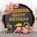 Allenjoy Yellow Black Stripes Vehicle Circle Birthday Backdrop