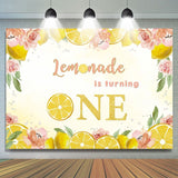 Allenjoy Yellow Lemon Pink Flowers First Birthday Photo Backdrop