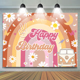 Allenjoy Yellow Rainbow Daisy Truck Groovy Birthday Backdrop