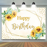 Allenjoy Yellow Sunflower Gold Bokeh Happy Birthday Backdrop