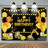 Allenjoy Yellow Truck Balloons Ribbons Birthday Backdrop