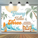 Allenjoy Young Wild Three Groovy Beach Birthday Backdrop