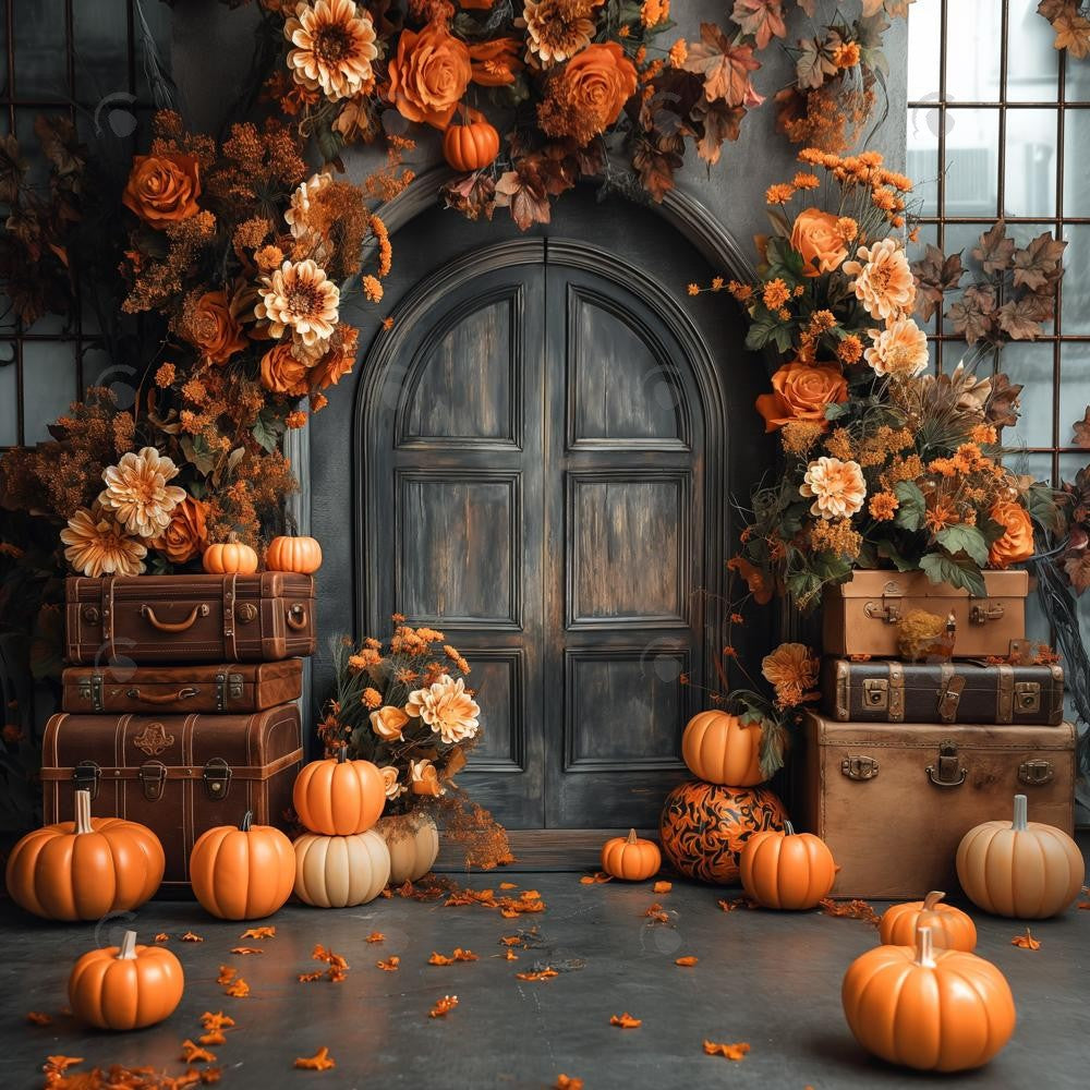 Allenjoy Autumn Arched Door Floral Photography Backdrop Gbsx-00549