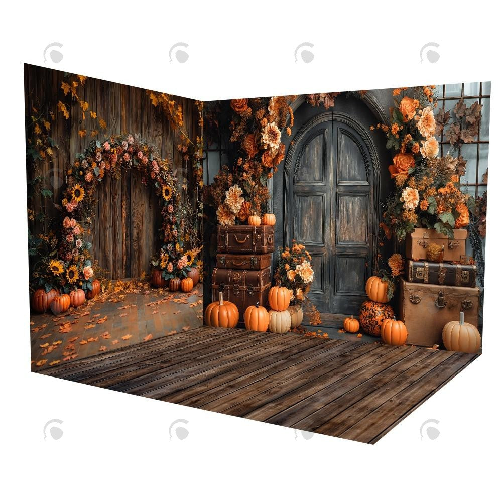 Allenjoy Autumn Arched Door Floral Room Set Backdrop Gbsx-00814&Gbsx-00549&Ym8G-B0505