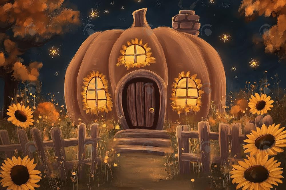 Allenjoy Autumn Divine Pumpkin Hollow Cottage Photography Backdrop Gbsx-01164