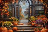 Allenjoy Autumn Floral Shop Arch Window Photography Backdrop Gbsx-00801