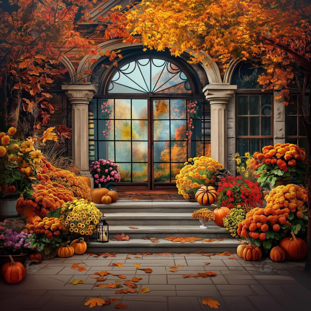 Allenjoy Autumn Floral Shop Arch Window Photography Backdrop Gbsx-00802