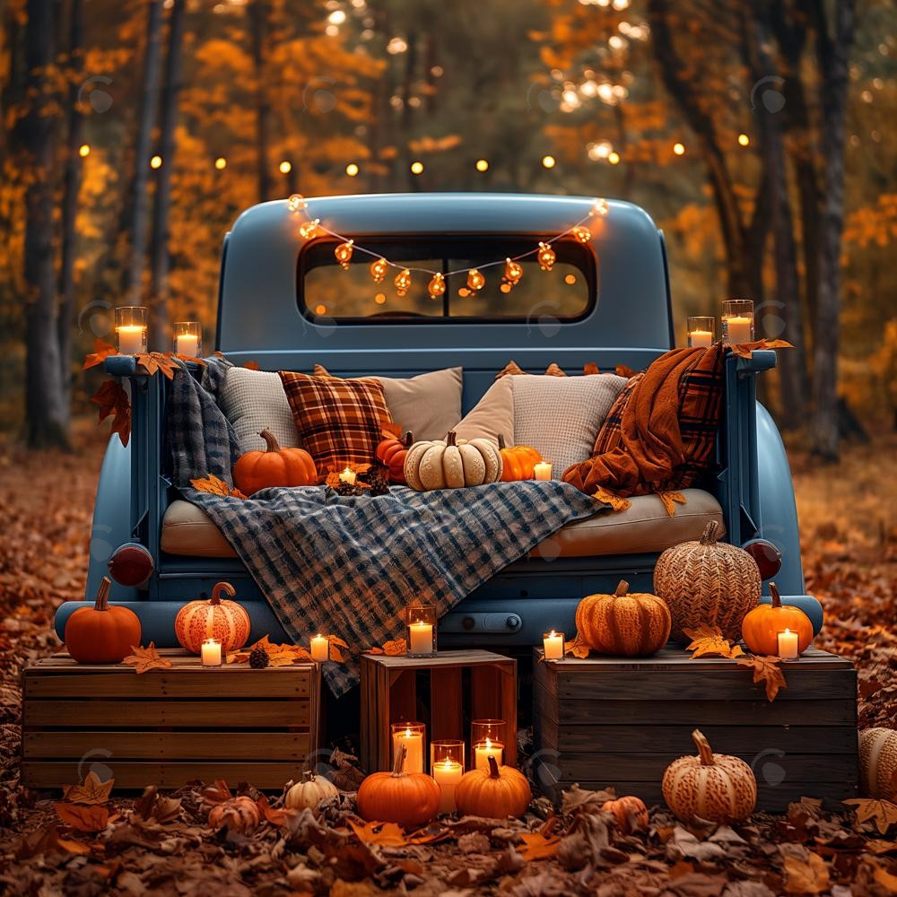 Allenjoy Autumn Forest Blue Truck Photography Backdrop GBSX-00140