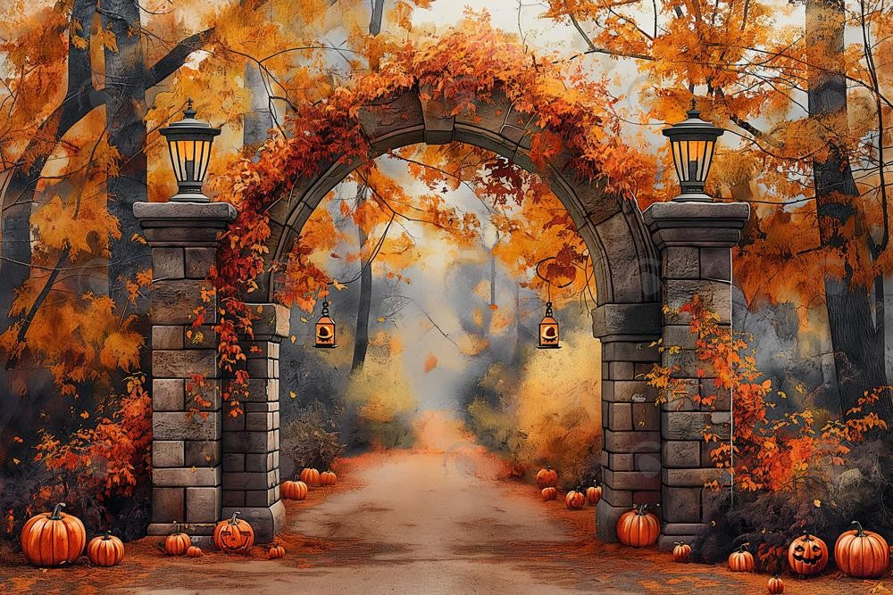 Autumn Forest Pumpkin Arch Gate Photography Backdrop GBSX-99604