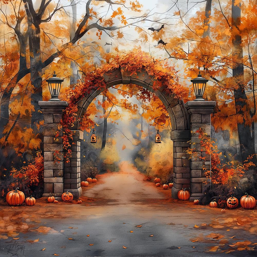 Autumn Forest Pumpkin Arch Gate Photography Backdrop GBSX-99604