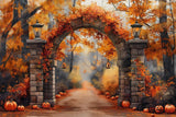 Autumn Forest Pumpkin Arch Gate Photography Backdrop GBSX-99604