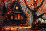 Allenjoy Autumn Forest Pumpkin Black Retro Hut Photography Backdrop Gbsx-00766