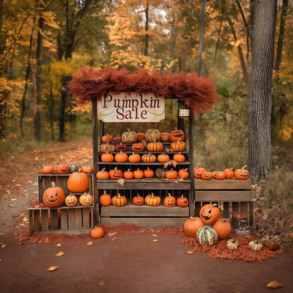 Allenjoy Autumn Forest Pumpkin Sale Stand Photography Backdrop GBSX-00096