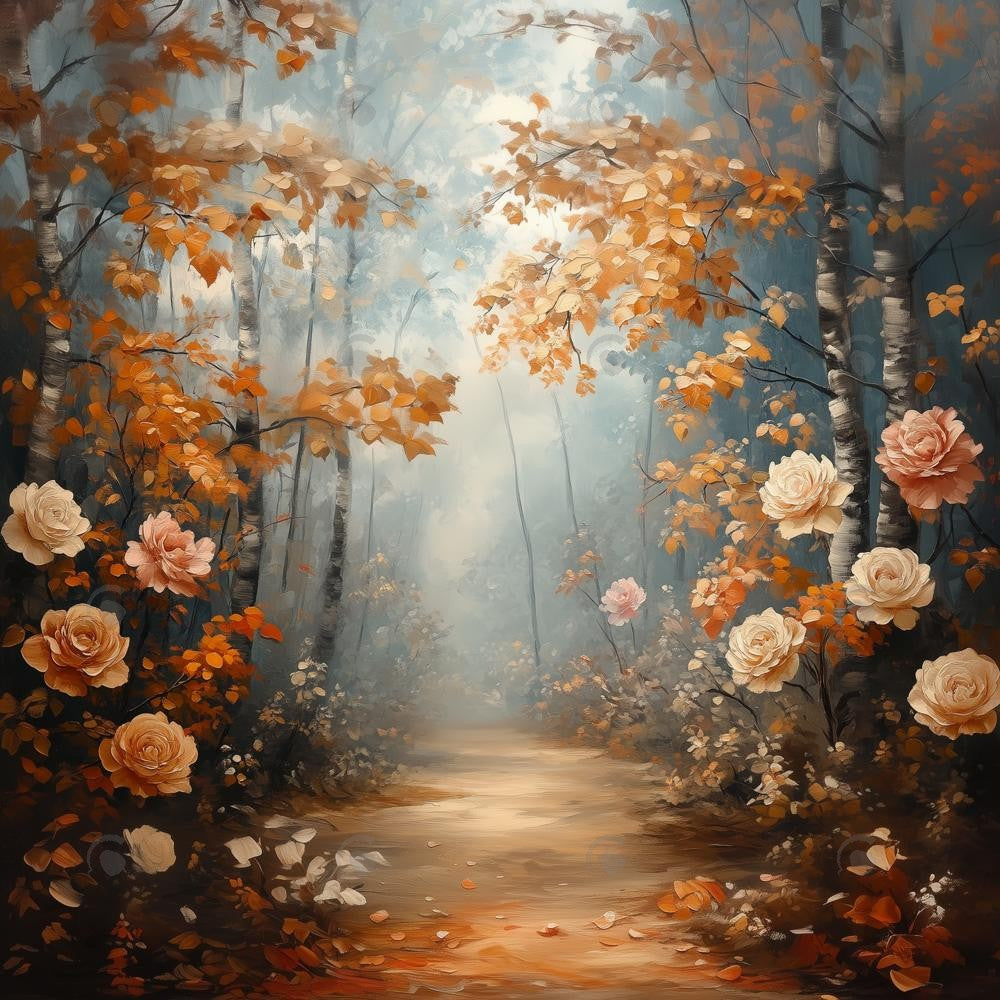 Allenjoy Autumn Forest Rose Path Photography Backdrop Gbsx-01183