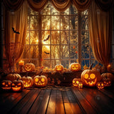 Allenjoy Autumn Halloween Pumpkin Black Arched Window Photography Backdrop Gbsx-00860