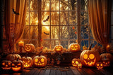 Allenjoy Autumn Halloween Pumpkin Black Arched Window Photography Backdrop Gbsx-00860