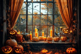 Allenjoy Autumn Halloween Pumpkin Black Arched Window Photography Backdrop Gbsx-00861