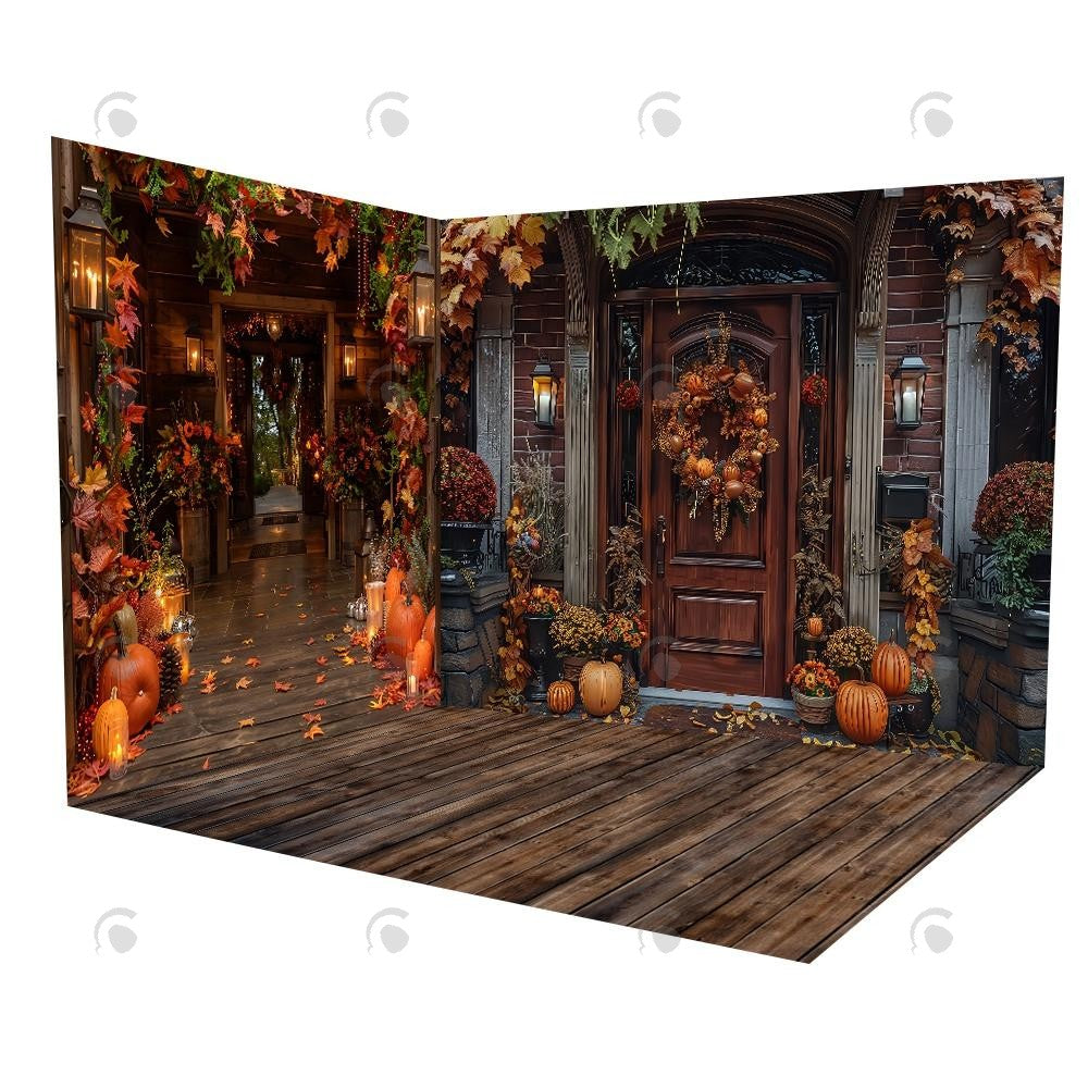 Allenjoy Autumn House Porch Door Room Set Backdrop Gbsx-00881&Gbsx-00882&Ym8G-B0505