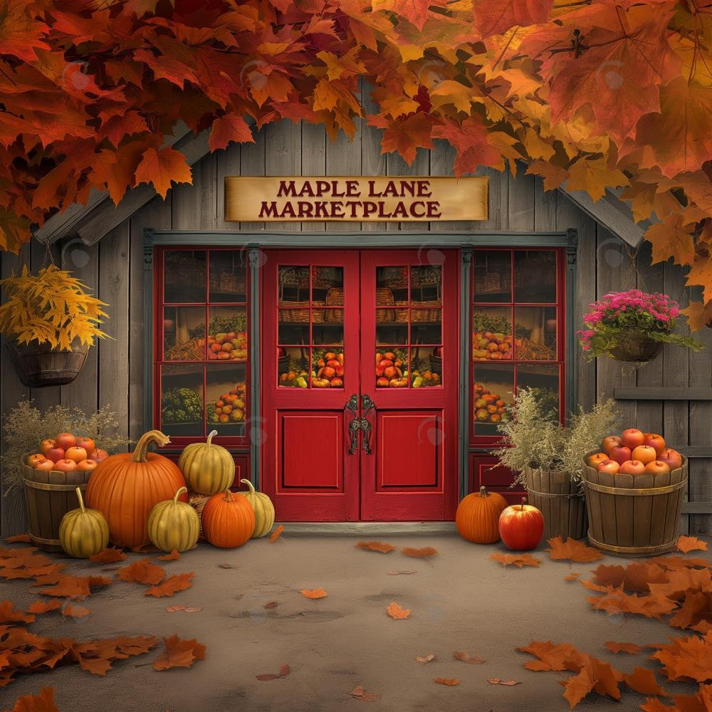 Allenjoy Autumn Maple Lane Marketplace Photography Backdrop Gbsx-00700