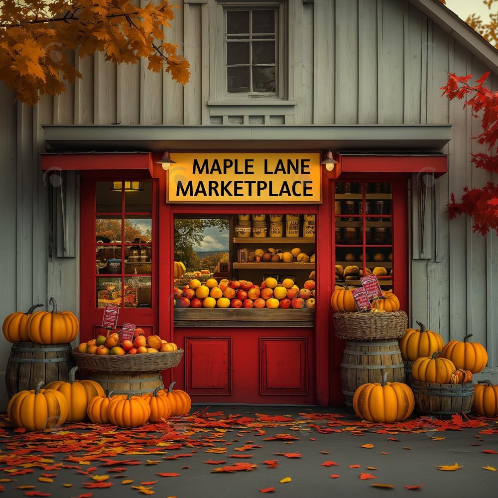 Allenjoy Autumn Maple Lane Marketplace Photography Backdrop Gbsx-00701