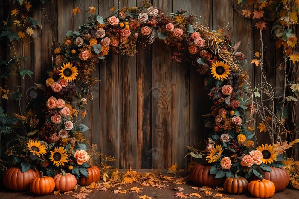 Allenjoy Autumn Pumpkin Fine Art Flower Arch Photography Backdrop Gbsx-00814