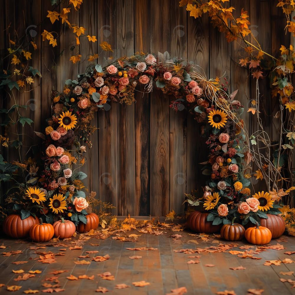 Allenjoy Autumn Pumpkin Fine Art Flower Arch Photography Backdrop Gbsx-00814