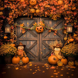 Allenjoy Autumn Pumpkin Scarecrow Barn Door Photography Backdrop Gbsx-00864