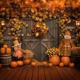 Allenjoy Autumn Pumpkin Scarecrow Barn Door Photography Backdrop Gbsx-00865